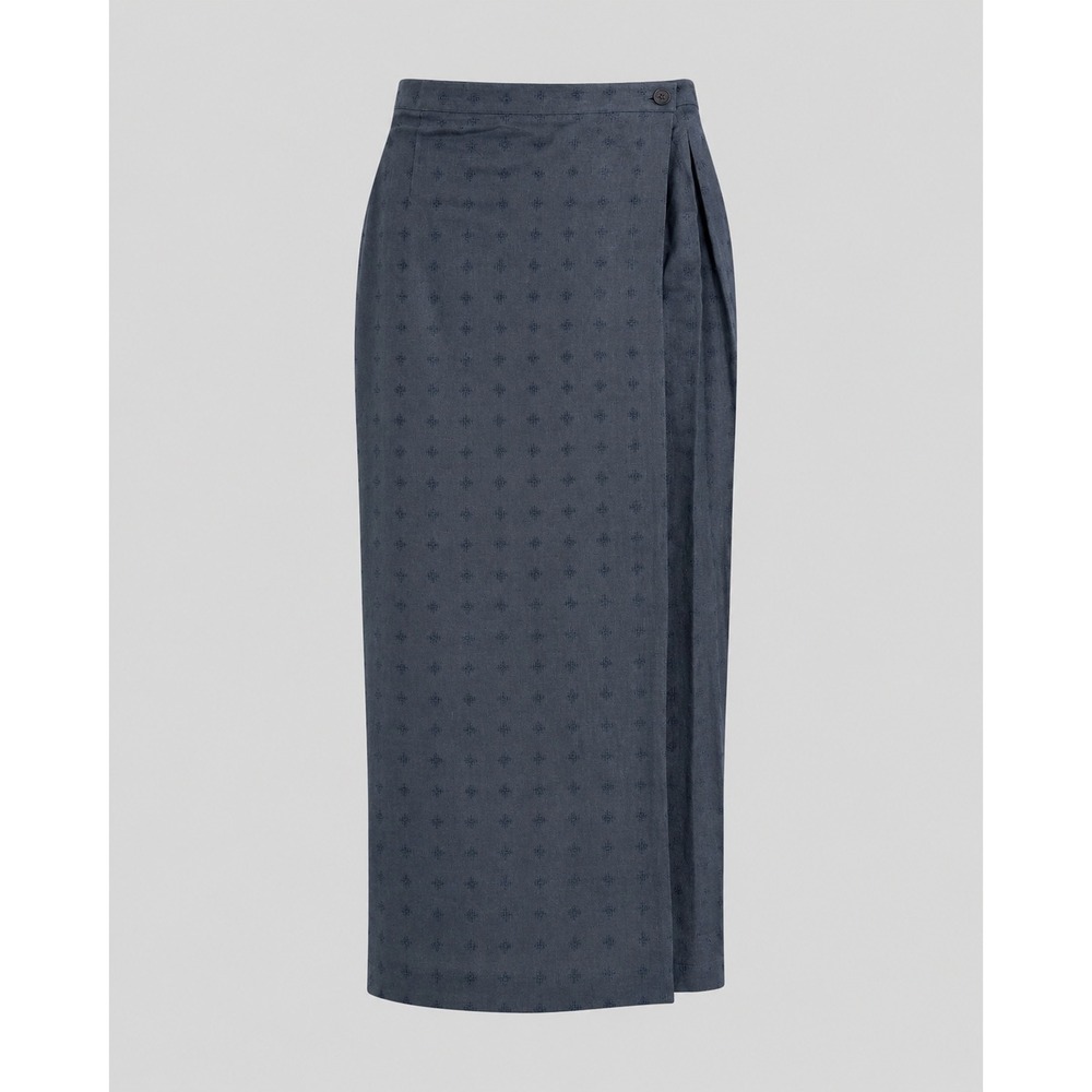 Vintage Y2K Uniform Richard Tyler Navy Linen Wrap‎ Maxi Skirt M Boho Cottagecore